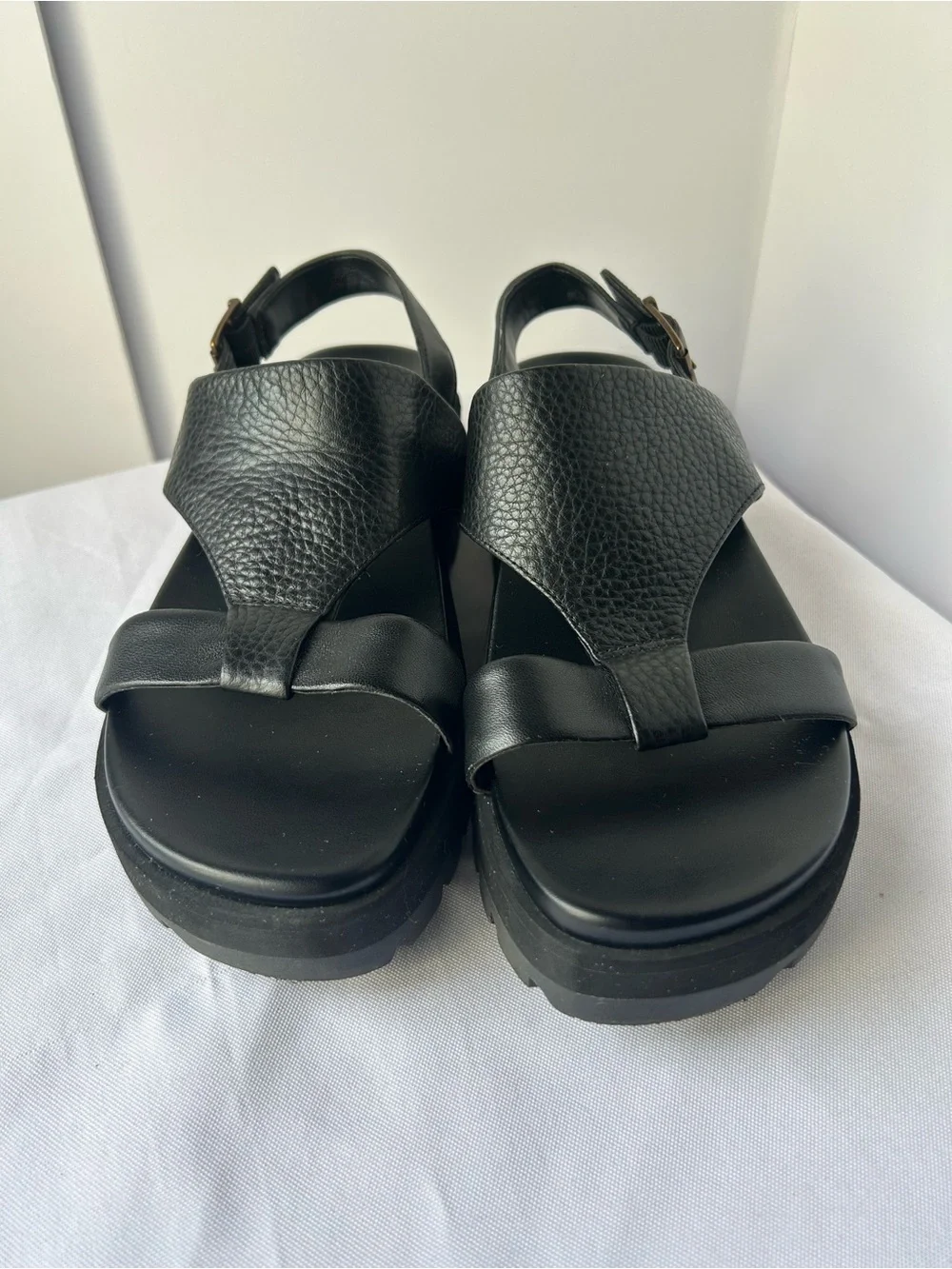 Vionic Black Platform Leather Sandals - Picture 1 of 6